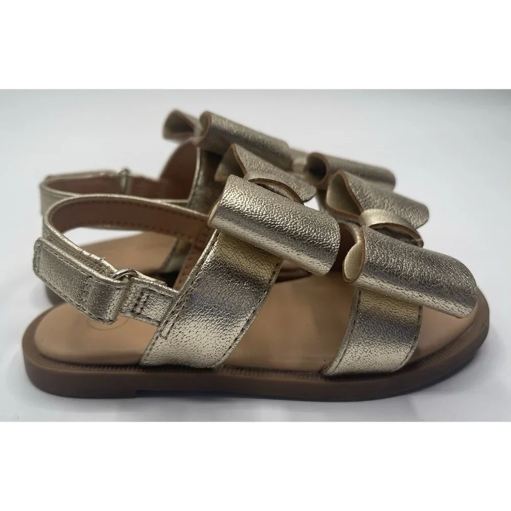 Cat & Jack Sandals Girls Toddler Size 7 Gold‎ Bows Strap